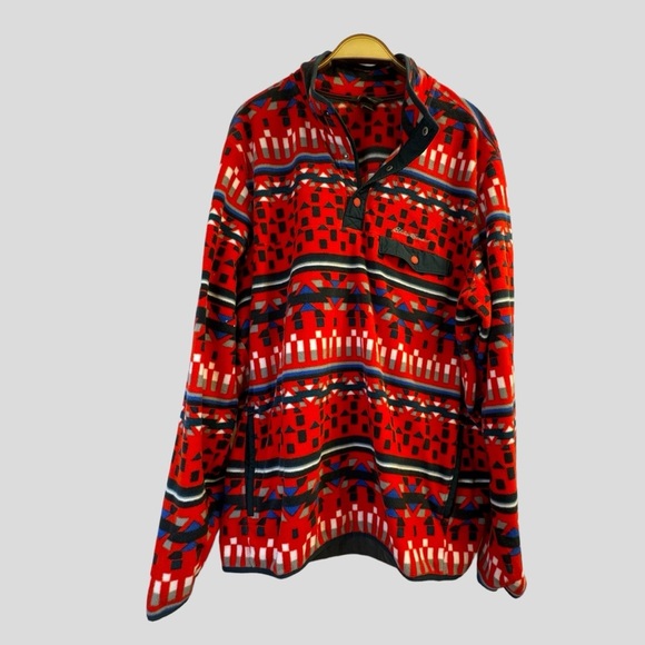 Eddie Bauer Men’s Fleece Sweater T2XL Red Geometric Pattern - Picture 5 of 14